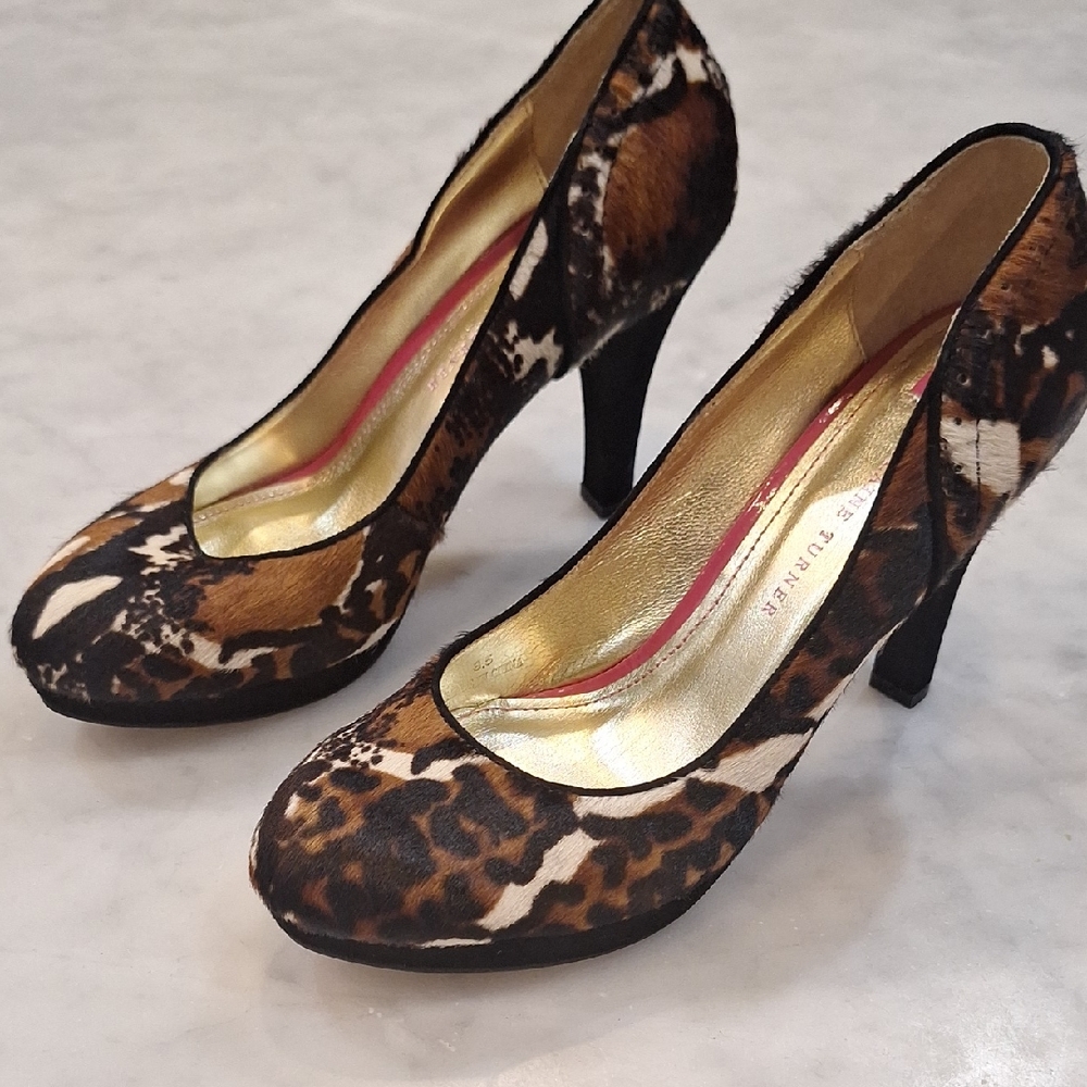 Animal Print Calf Hair 4" High Heels Elaine Turner Cow Print Leopard Size‎ 8.5